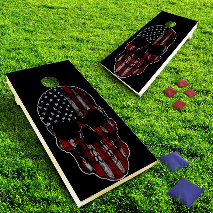 American Flag Skull Cornhole Board