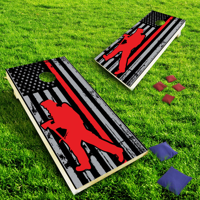 Firefighter Thin Red Line Flag Cornhole Board