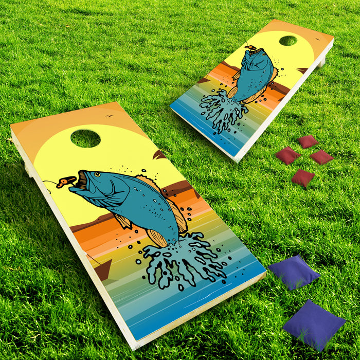 Colorful Jumping Fish Cornhole Board