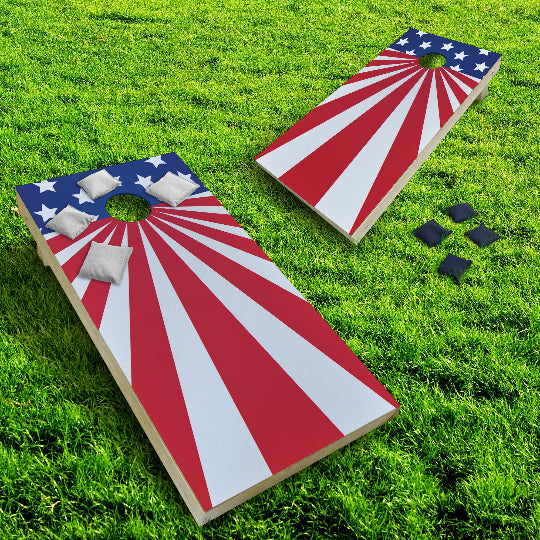American Flag Sunburst Cornhole Boards